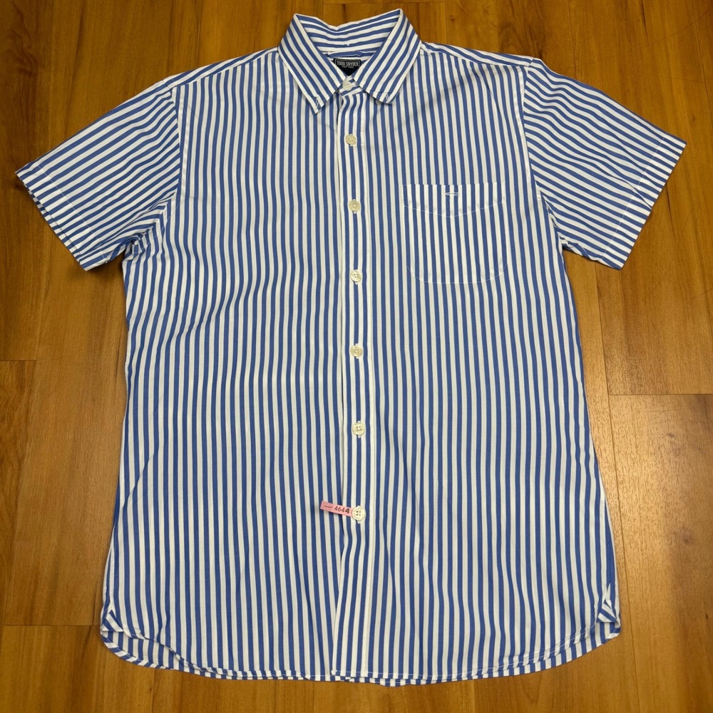 Todd Snyder Mens Blue White Striped Short Sleeve Button Down Shirt Cotton Small